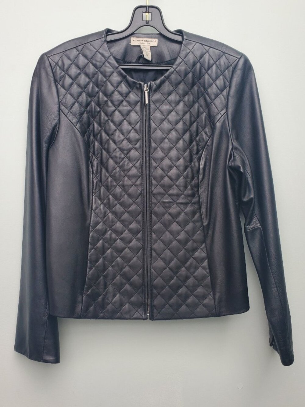 Valerie Stevens Collection Black Quilted 100% Genuine Leather Jacket - Size M